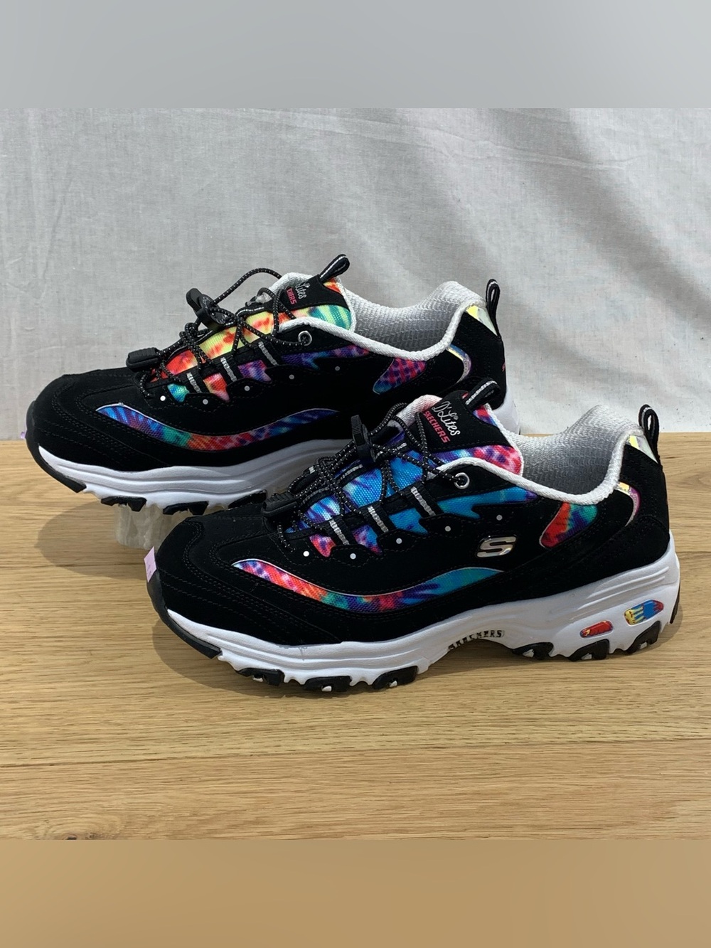 Skechers Women's D’Lites Summer Fiesta Sneakers Tie Dye Black Size 10
